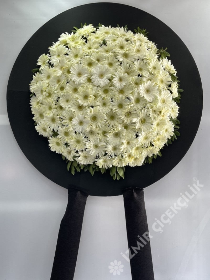 SİYAH ÇERÇEVELİ BEYAZ GERBERA CENAZE ÇELENGİ