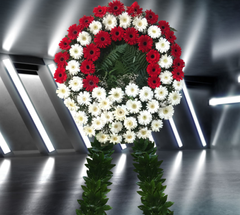 KIRMIZI BEYAZ GERBERA PREMİUM ÇELENK