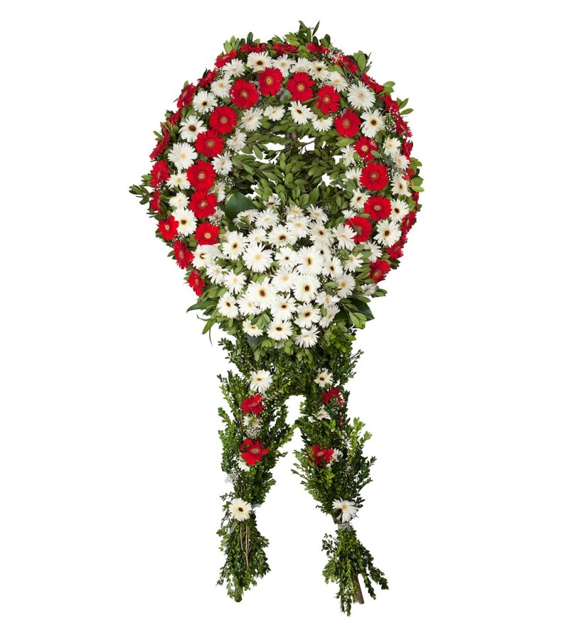 KIRMIZI BEYAZ GERBERA CENAZE PREMİUM ÇELENK