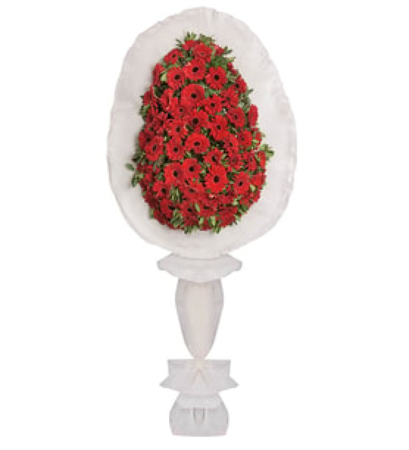 KIRMIZI GERBERA BEYAZ ÇERÇEVELİK TEK KATLI ÇELENK
